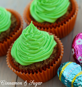 Carrot Lane Cupcakes are stuffed full of yummy goodies: healthy carrots, buttery pecans, plump golden raisins, tropical sweet coconut, and then topped with rich, cream cheese frosting. Perfect for Easter and Spring celebrations! 