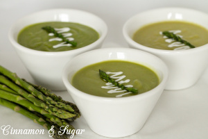 Chock-full of veggies, this healthy, velvety "skinny" Cream of Asparagus Soup is so creamy, no one will know that there is virtually no added fat!