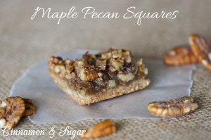 Gooey maple filling surrounding crunchy, buttery pecans on top of a pecan based shortbread crust. Rich and satisfying Maple Pecan Squares are easy to make.