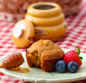 100% whole wheat Carrot Muffins are loaded with fresh, earthy carrots, a bit of honey to sweeten, and cinnamon to flavor for a healthy breakfast or snack. 