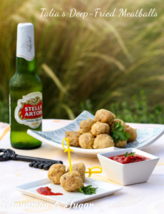 Talia's Deep-Fried Meatballs are delicious golden brown morsels that are perfect appetizers or a casual main course. These meatballs will become a favorite!