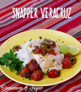Snapper Veracruz is firm Red Snapper baked with a fresh cherry tomato sauce, flavored with green olives and capers. This dish comes together quickly but is beautiful and tasty enough to serve to guests.