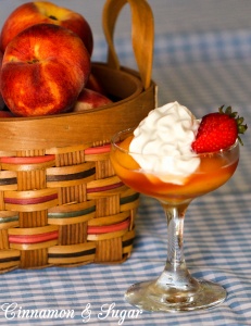 Fresh summer peaches are poached in white wine scented with honey, lemon, and vanilla. Tangy whipped sour cream provides richness to tantalize your taste buds.