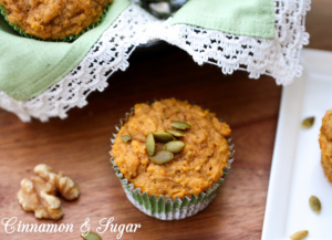 Monarch Muffins are buttery pumpkin muffins sweetened with brown sugar and cinnamon while crunchy walnuts and pumpkin seeds add textural and visual appeal. 