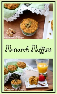 Monarch Muffins are buttery pumpkin muffins sweetened with brown sugar and cinnamon while crunchy walnuts and pumpkin seeds add textural and visual appeal. 