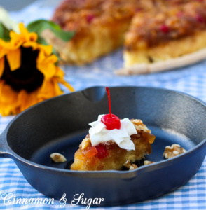 Baked in a cast iron skillet, Topsy-Turvy Pineapple Torte's meringue based cake develops a sensational flavor and crust. A rustic, impressive dessert!