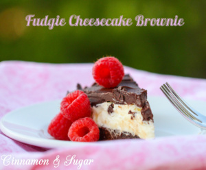 A decadent brownie base and dark chocolate topping encase creamy, rich cheesecake filling making this Fudgie Cheesecake Brownie a chocolate lover's dream!