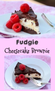 A decadent brownie base and dark chocolate topping encase creamy, rich cheesecake filling making this Fudgie Cheesecake Brownie a chocolate lover's dream!