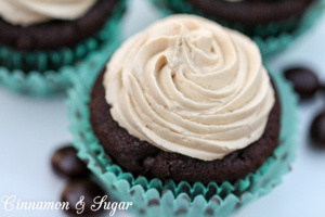 Double-Chocolate Espresso Cupcakes are a decadently rich & sinful dessert, topped with a creamy cloud of espresso frosting that is perfect for any occasion.