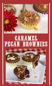 Caramel Pecan Brownies are decadently rich chocolate batter baked in mini muffin cups then topped with a simple caramel sauce and buttery, crunchy pecans.