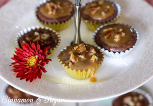 Caramel Pecan Brownies are decadently rich chocolate batter baked in mini muffin cups then topped with a simple caramel sauce and buttery, crunchy pecans. 