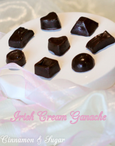 Irish Cream Ganache is a decadently rich candy. Dark chocolate is infused with the smooth flavor of Irish Cream for a surprisingly easy to make dessert.