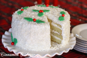 Bella's Old-Fashioned Coconut Cake uses natural coconut milk, coconut oil, and flake coconut for flavor and richness instead of artificial extracts.