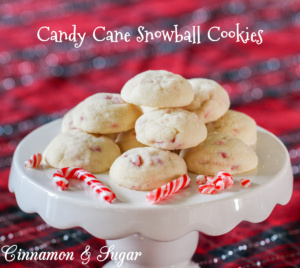 Candy Cane Snowball Cookies are buttery cookies blended with crunchy festive peppermint candy canes. Perfect for holiday dessert tables and gift giving!