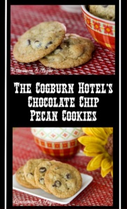 The Cogburn Hotel's Chocolate Chip Pecan Cookies combine rich cookie dough with creamy chocolate chips & buttery pecans for a satisfying treat. 