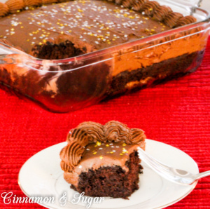 Chocolate Spice Cake with mocha frosting mixes up quickly with minimal cleanup. Delicate, moist, flavorful crumb, this vegan cake will become a favorite! 