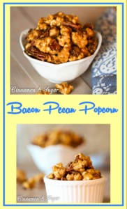 An addictive snack, Bacon Pecan Popcorn combines salty bacon with buttery pecans and crunchy popcorn and is drenched with a praline style caramel sauce. 