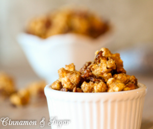 An addictive snack, Bacon Pecan Popcorn combines salty bacon with buttery pecans and crunchy popcorn and drenched with a praline style caramel sauce. 