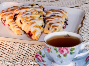 Blueberry Scones with Lemon Glaze replaces heavy cream with Greek yogurt resulting in a luscious, flavorful pastry with fewer calories. 