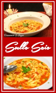 Sullo Scio is a soup from the Pisa, Italy region. Simple ingredients like garlic, rosemary, tomatoes, chick peas, and pasta combine for a satisfying dish. 