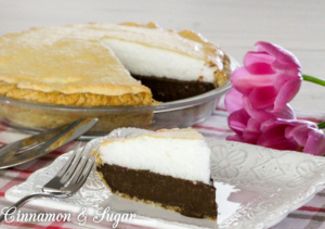 Sugar High Chocolate Meringue Pie is a rich, chocolaty pie that is lightened by a generous topping of fluffy, fool-proof, meringue.