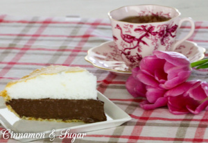 Sugar High Chocolate Meringue Pie is a rich, chocolaty pie that is lightened by a generous topping of fluffy, fool-proof, meringue.