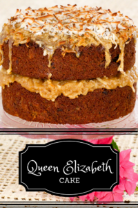 Queen Elizabeth Cake is a moist cake relying on dates instead of butter for tenderness and may have been prepared for the coronation of Elizabeth II in 1953