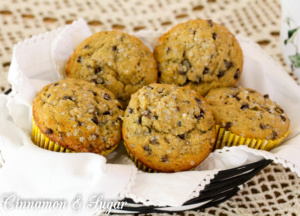 Banana Chocolate Chip Muffins are tender muffins filled with mini chocolate chips. Whole wheat flour provides a boost of nutrition for breakfast or snacks.