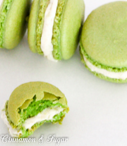 Naturally gluten-free Matcha Green Tea Macarons have an earthy delicate green tea flavor that melds with the spiciness of both fresh and crystallized ginger