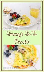 With mushrooms, ham and cheese, Grizzy's Go-To Omelet is a satisfying and hearty dish to serve for a quick breakfast, brunch, or even dinner. 