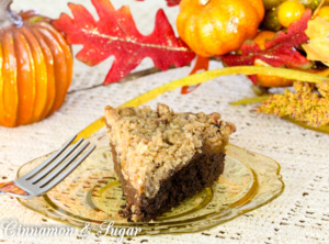 Vegan Pumpkin Brownie Pie with Pecan Streusel, with its 3 flavorful layers, is so rich and decadent tasting no one will ever miss the eggs and dairy.