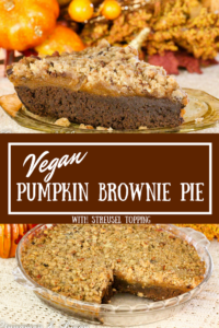 Vegan Pumpkin Brownie Pie with Pecan Streusel, with its 3 flavorful layers, is so rich and decadent tasting no one will ever miss the eggs and dairy.