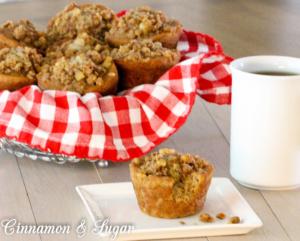 Banana Nut Muffins are full of flavor, super moist and topped with a crunchy, heart-healthy walnut streusel. A great choice for breakfast or snacks. 