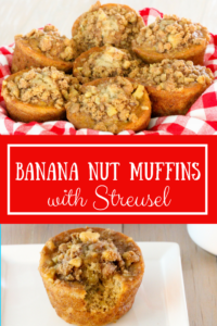 Banana Nut Muffins are full of flavor, super moist and topped with a crunchy, heart-healthy walnut streusel. A great choice for breakfast or snacks. 