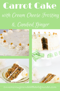 Carrot Cake with Cream Cheese Frosting and Candied Ginger is chock-full of carrots, nuts, spices, and citrus. Tangy cream cheese frosting and candied ginger adorns this cake that is worthy of any special occasion or any reason to splurge and treat yourself to a very delicious dessert!