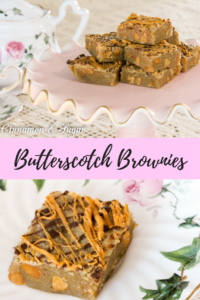 Butterscotch Brownies are a one bowl dessert that mixes up in mere minutes. These fudgy, chewy bars are filled with rich butterscotch chips and if desired, you can add an optional drizzle of chocolate and more butterscotch. 