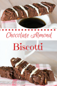 Chocolate Almond Biscotti has the delectable combination of chocolate with added crunch of almonds while the drizzle of chocolate is pure bliss. It's ideal for gift giving and stores well in an airtight container. Or keep for yourself and enjoy with a cup of coffee or tea on a chilly morning! 