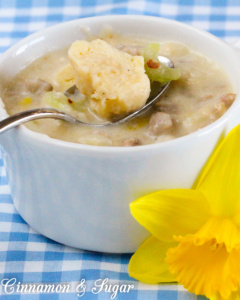 Warming and filling, the chunky potatoes give support to rich sausage and cream while simple egg dumplings add texture and substance. Potato Sausage Soup with Egg Dumplings is comfort in a bowl!