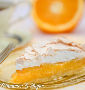 Seville Meringue Pie has an orange custard filling that is amazing flavorful and I would be happy to eat it as pudding on its own. However, when paired with the buttery, flaky crust and topped by sweet meringue that’s crunchy on the outside and fluffy on the inside, this dessert is fit for royalty! 