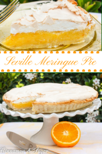 Seville Meringue Pie has an orange custard filling that is amazing flavorful and I would be happy to eat it as pudding on its own. However, when paired with the buttery, flaky crust and topped by sweet meringue that’s crunchy on the outside and fluffy on the inside, this dessert is fit for royalty! 