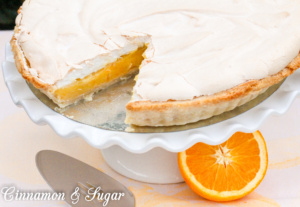 Seville Meringue Pie has an orange custard filling that is amazing flavorful and I would be happy to eat it as pudding on its own. However, when paired with the buttery, flaky crust and topped by sweet meringue that’s crunchy on the outside and fluffy on the inside, this dessert is fit for royalty! 