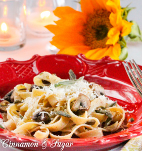 Tagliarini Pasta with Brown Butter, Sage, and Porcini Mushrooms: butter, cheese, sage & mushrooms don’t seem like many ingredients, yet they combine to create an amazingly delicious pasta dish! Elegant enough for guests and satisfying enough for family dinners.