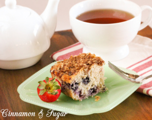 Triple Berry Coffee Cake is a tender cake that's chock-full of juicy, ripe berries. The addition of warm spices and a crumbly topping provides added flavor!