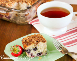 Triple Berry Coffee Cake is a tender cake that's chock-full of juicy, ripe berries. The addition of warm spices and a crumbly topping provides added flavor!