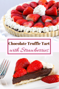 A flaky, buttery crust provides the base for a decadently, rich Chocolate Truffle Tart that is garnished with juicy, red strawberries and sweetened whipped cream. Chocolate and strawberries are the perfect combination to impress your family and friends! 