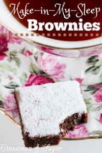 Make-in-My-Sleep Brownies are ooey, gooey, and chewy with a generous amount of chocolate. Rich and satisfying enough to cut into small squares to serve a crowd, or portion into larger pieces and serve as a base for ice cream and fudge sauce. Either way, these will be a hit with your family and friends! 