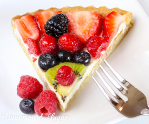 Sure to be a dessert that will impress your family and guests, Sugar Cookie Fruit Tart relies on convenience products to make it easy to prepare. The jewel-toned fresh fruit is complemented by the lemony cream cheese filling while the soft sugar cookie crust provides added sweetness.