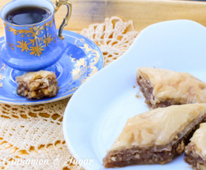 Lucy's Baklava combine layers of buttery phyllo dough, crunchy walnuts laced with cinnamon, and lemon-scented syrup to create a memorable dessert!