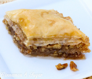 Lucy's Baklava combine layers of buttery phyllo dough, crunchy walnuts laced with cinnamon, and lemon-scented syrup to create a memorable dessert!