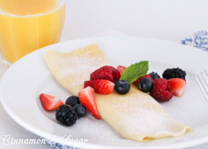 With components that quickly mix up using a blender, Moorehaven’s Mouthwatering Blintzes includes a sweet cheese filling and a fresh berry sauce. 